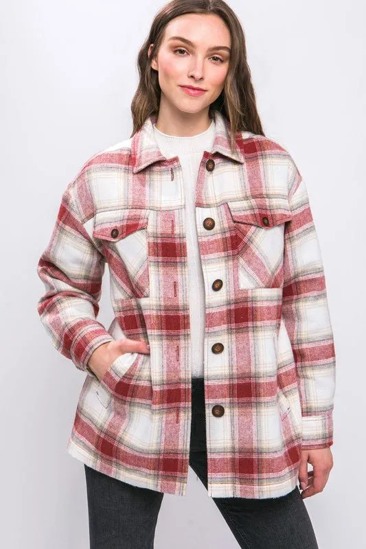 Plaid Button Up Jacket with Sherpa Lining