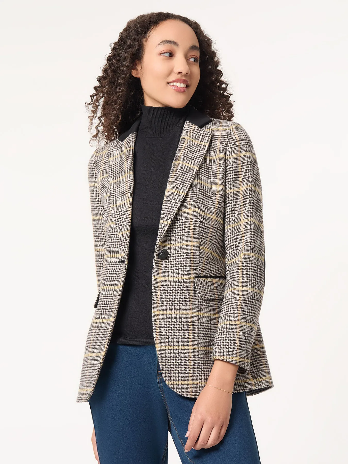 Plaid Notch Collar Jacket