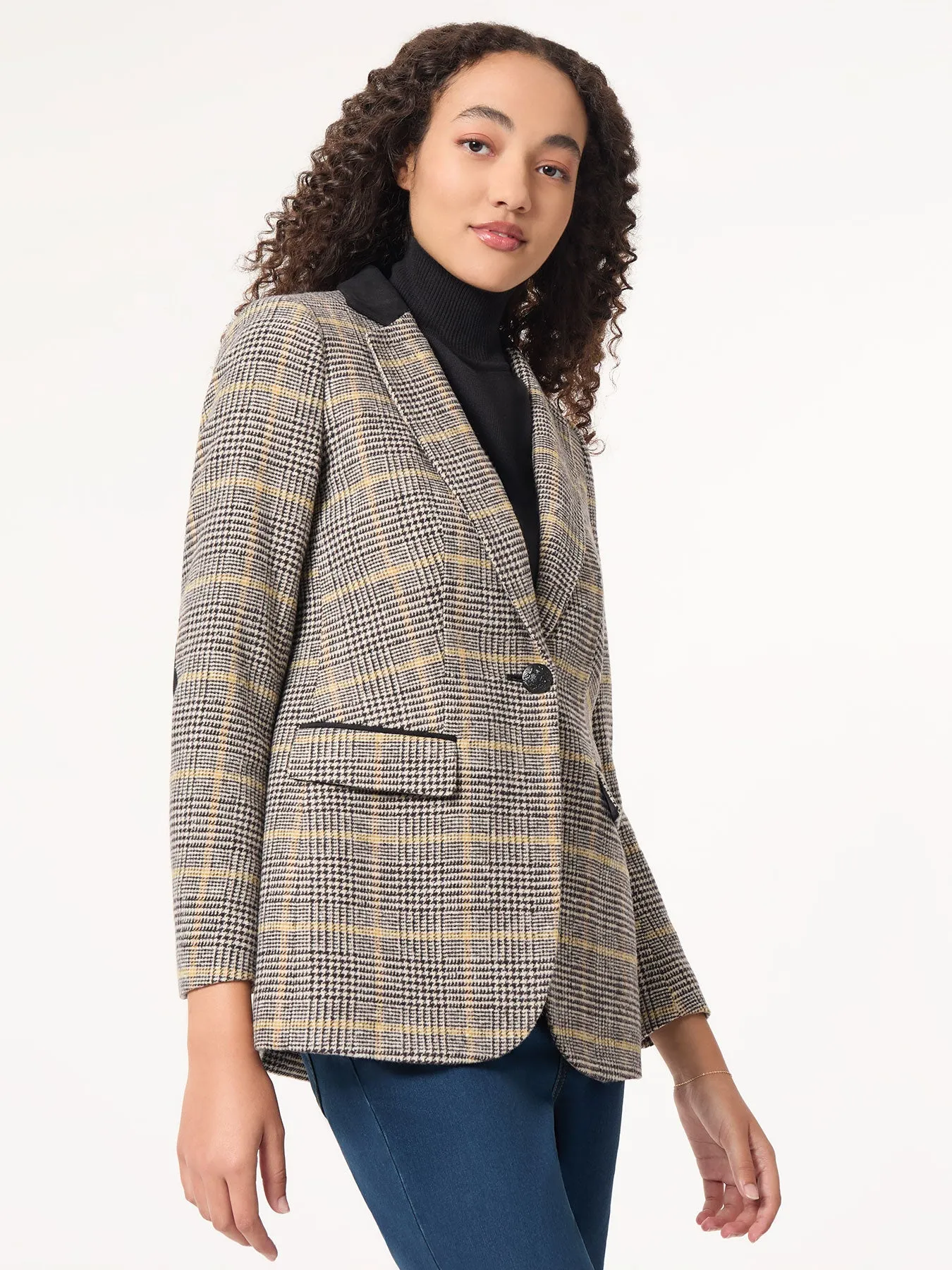 Plaid Notch Collar Jacket