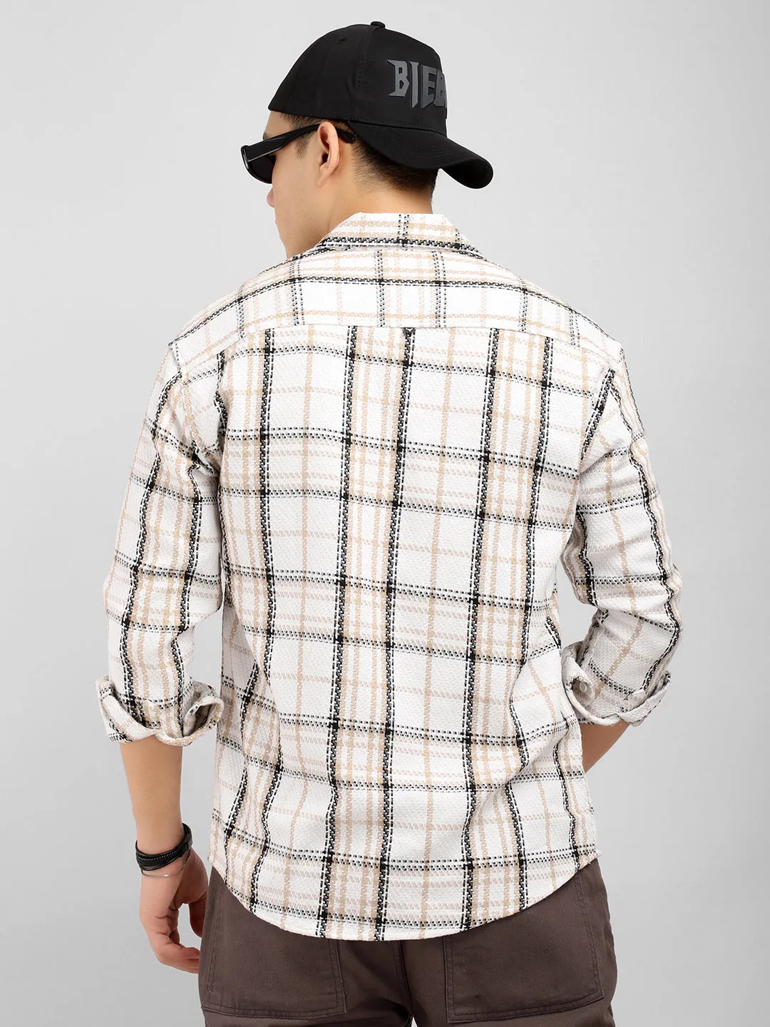 Plaiditude Beige Checked Shirts