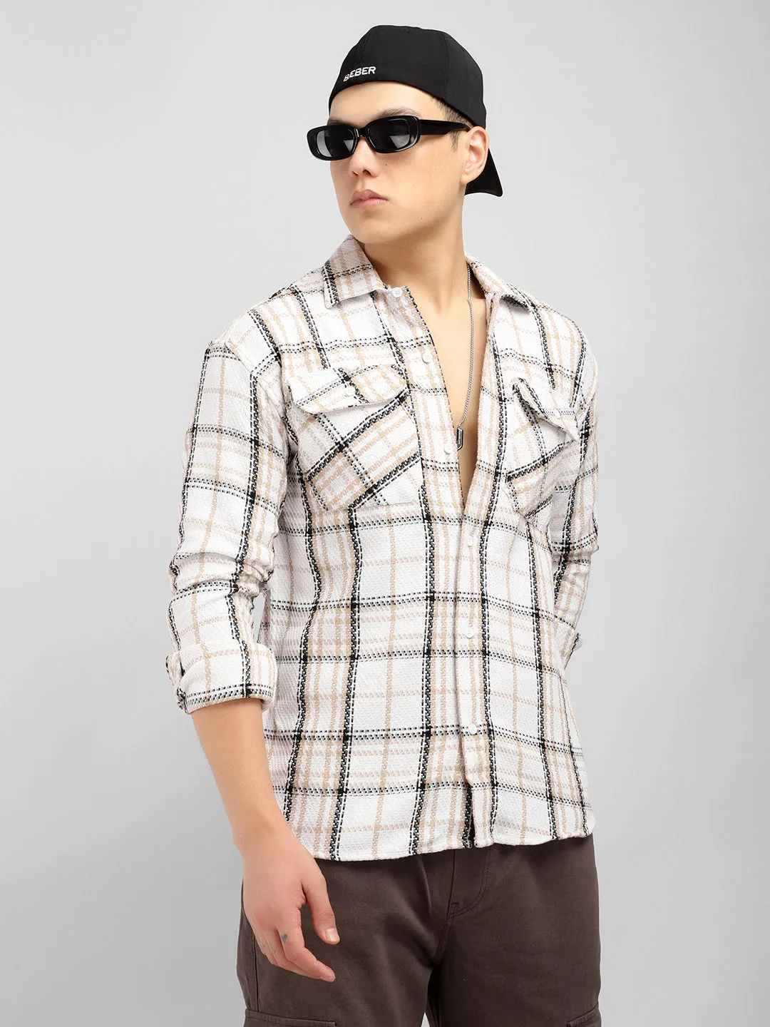 Plaiditude Beige Checked Shirts