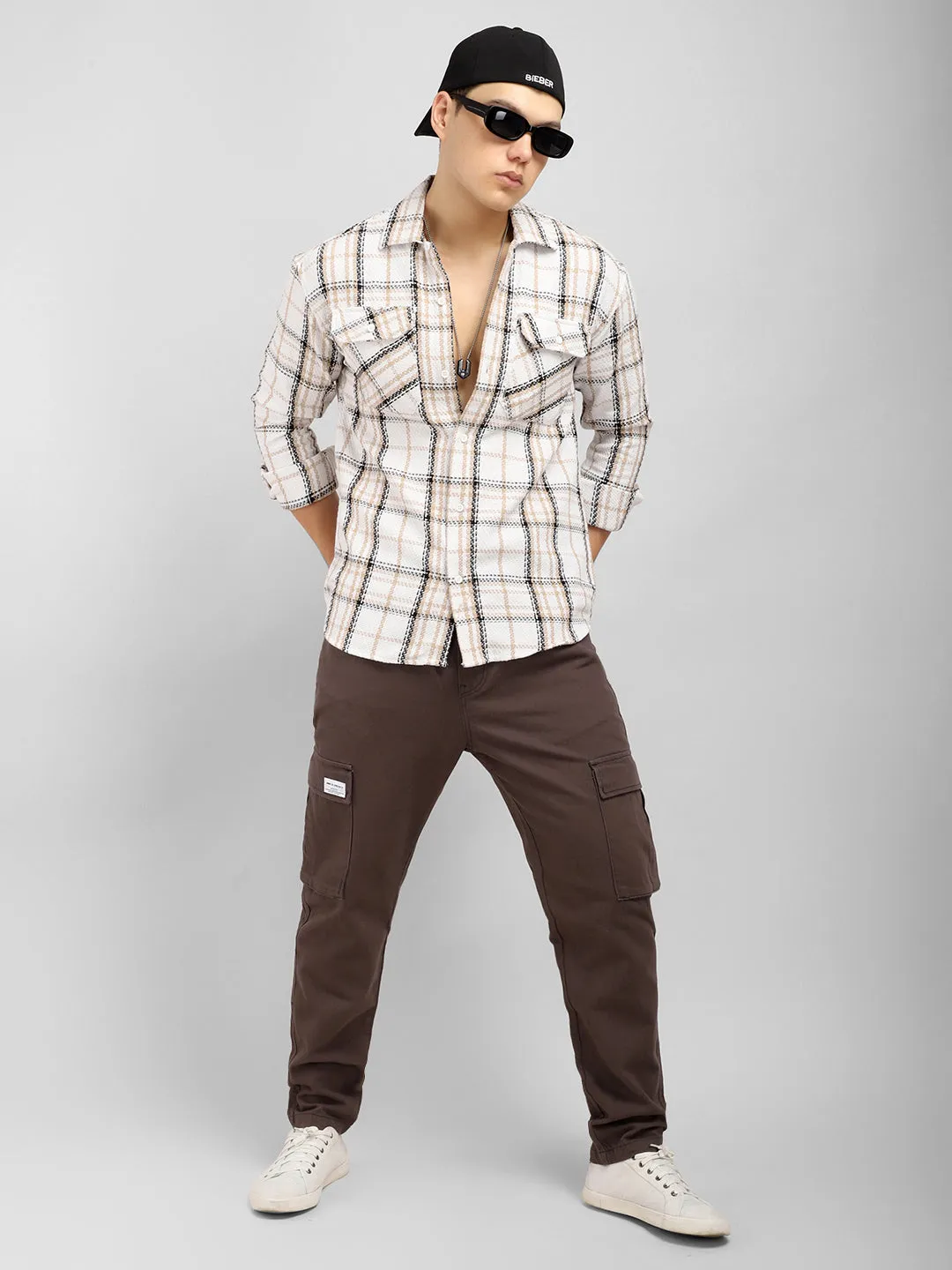 Plaiditude Beige Checked Shirts