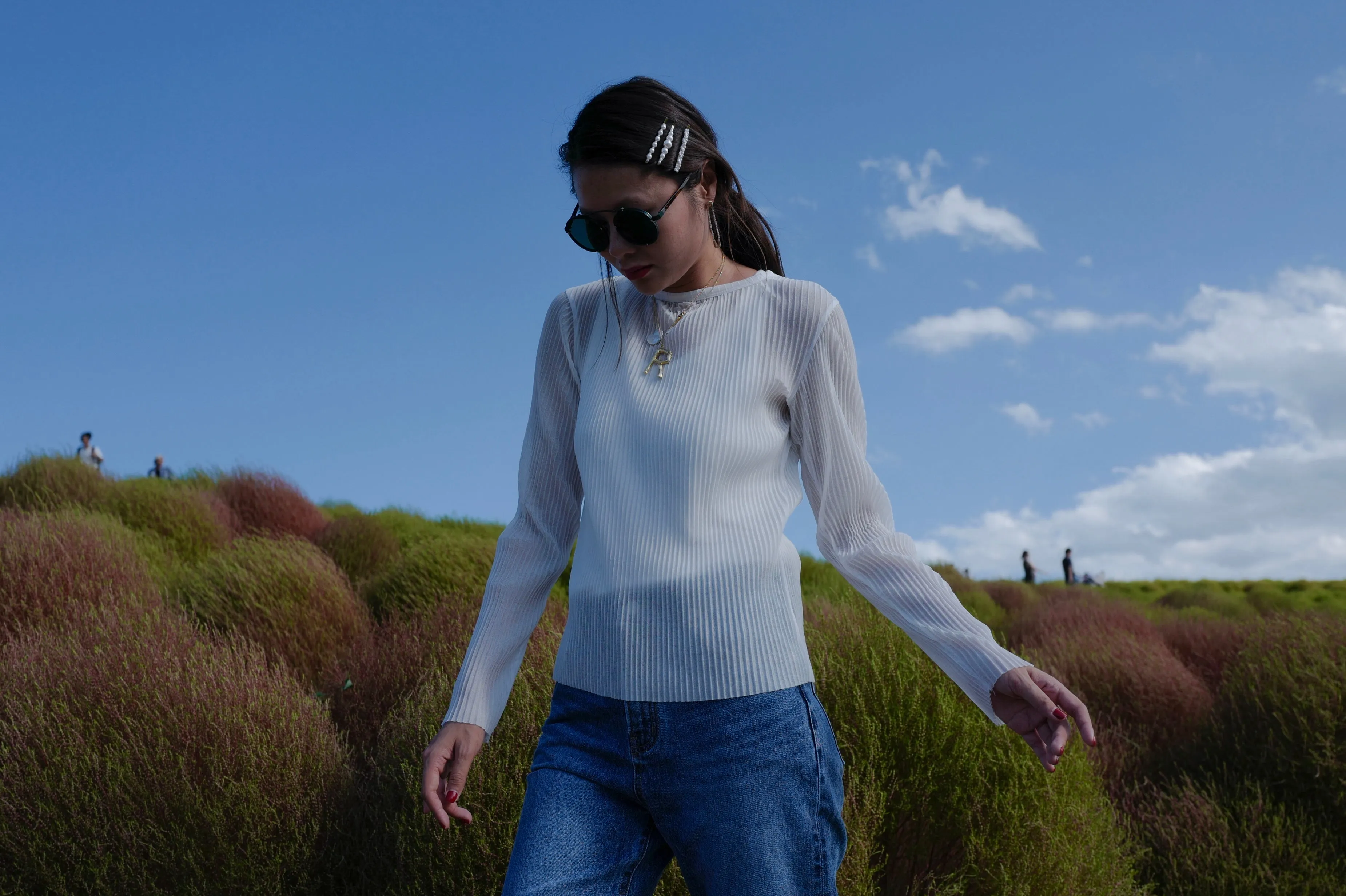 Pleated Sheer Top White/Black