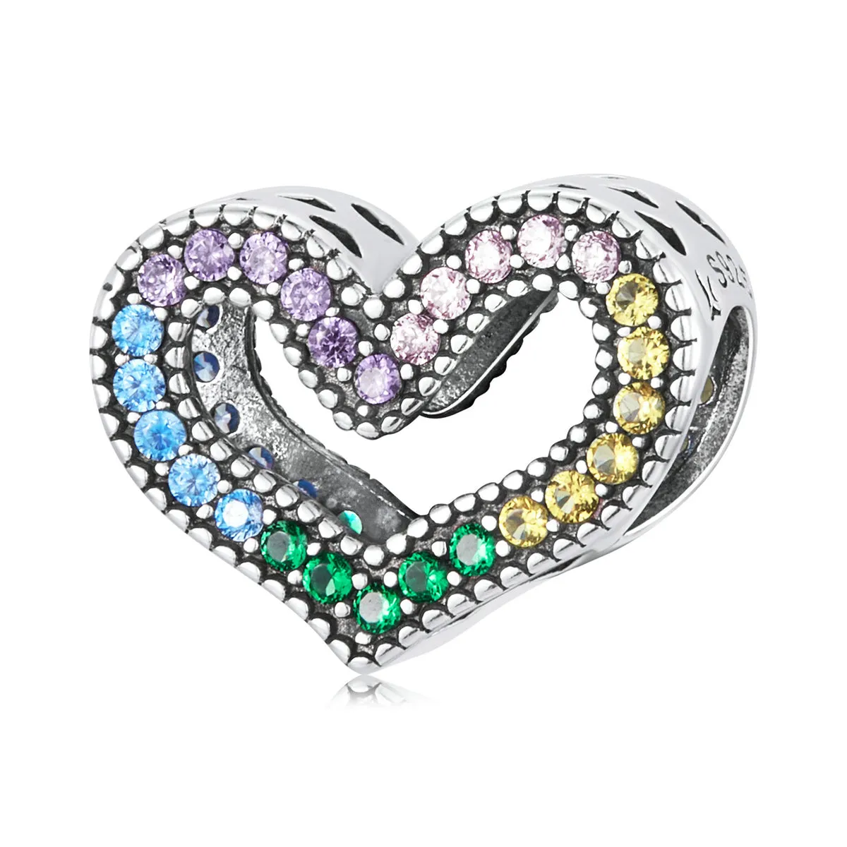 Rainbow Heart Charm 925 Sterling Silver