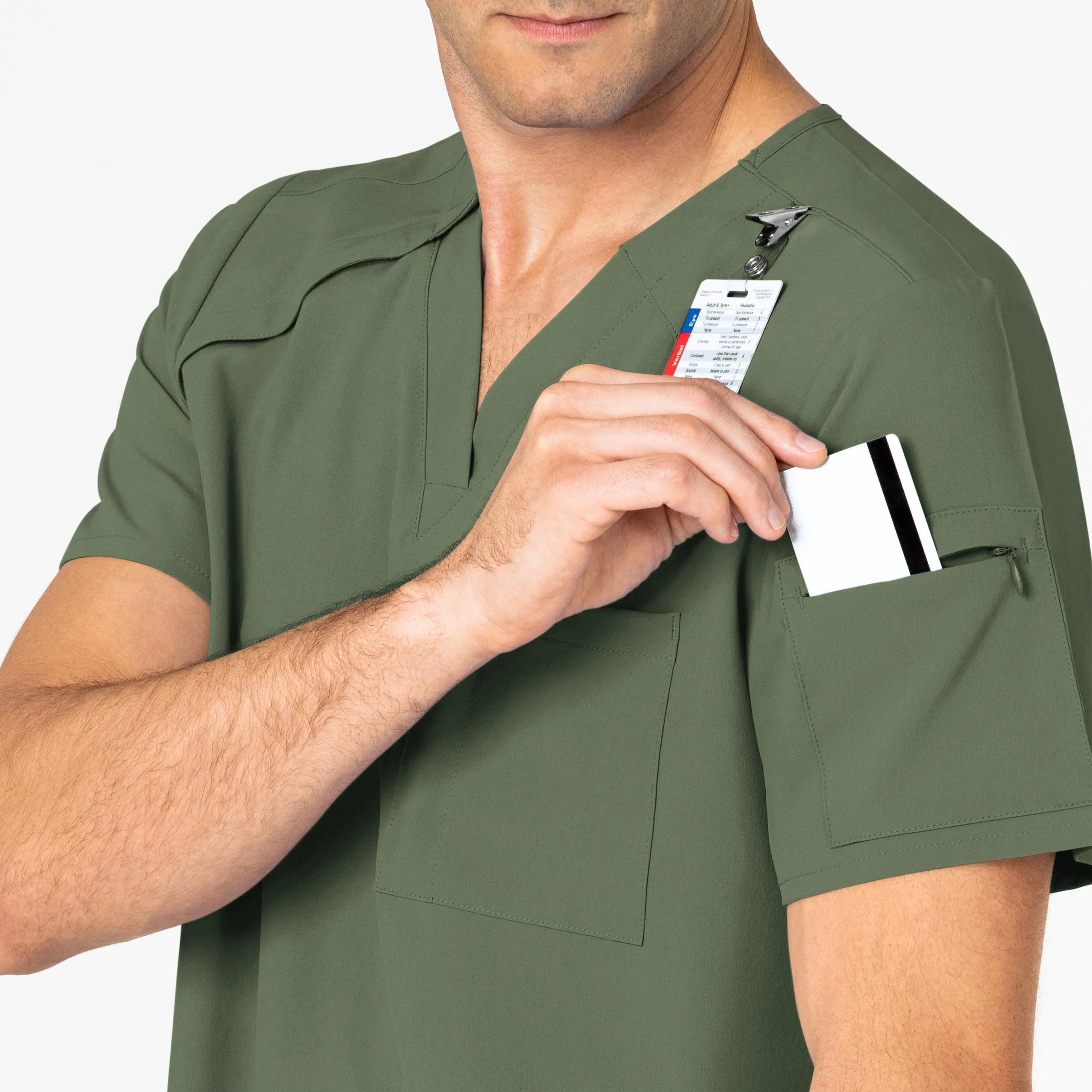 RENEW Men's EZ Zip Scrub Top - Olive