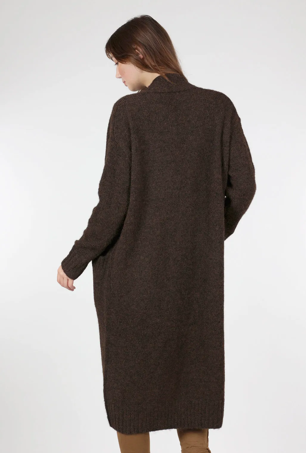 Rib-Detail Duster Cardigan, Brown