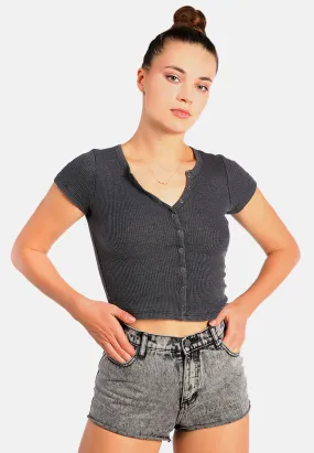 Solid Button Up Knitted Top