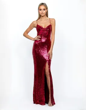 STEPHANIE COWL DRAPED SEQUIN GOWN B54D28LOB