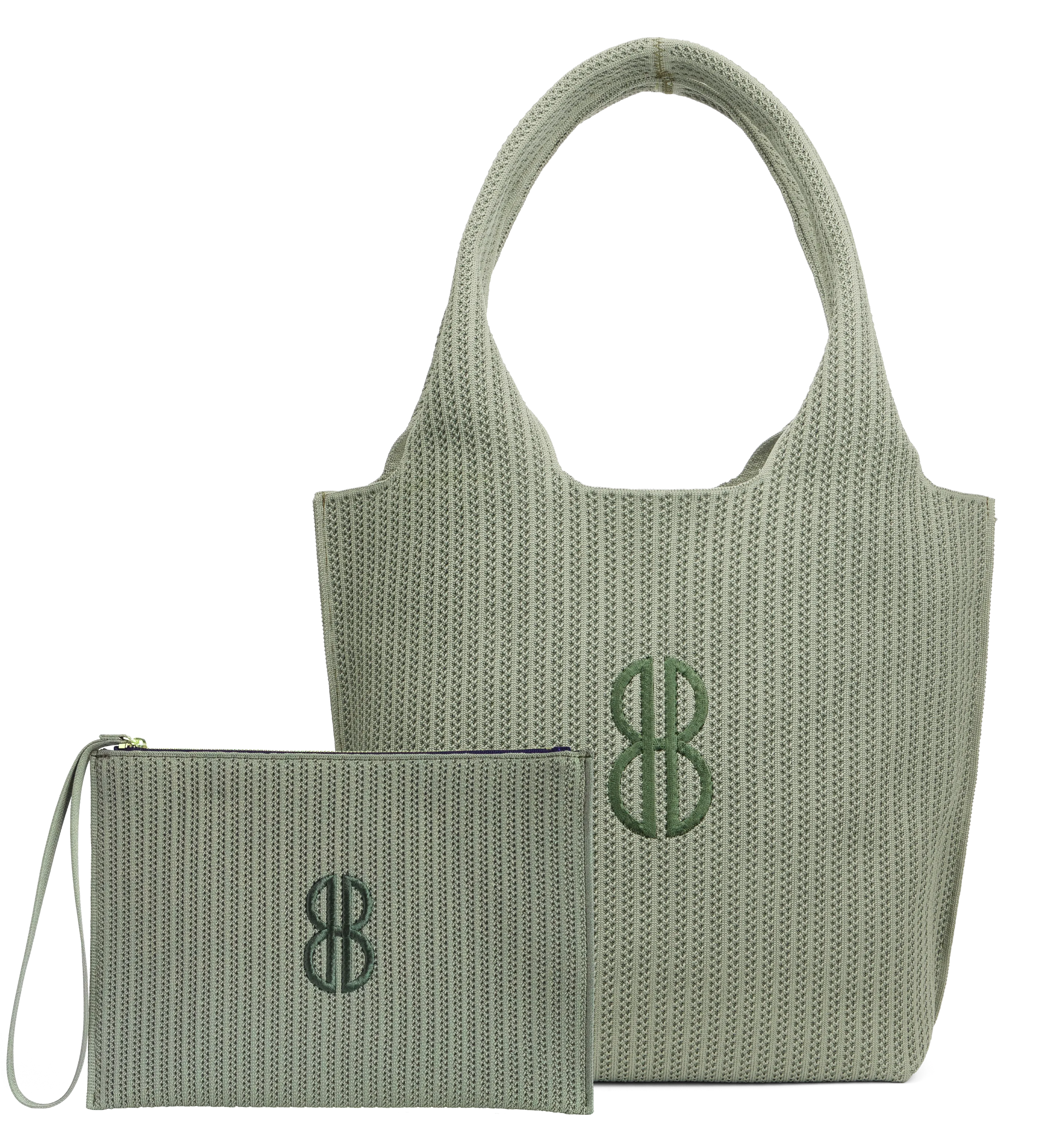 Sutton City Tote - Sage Stripe Monogram - Medium