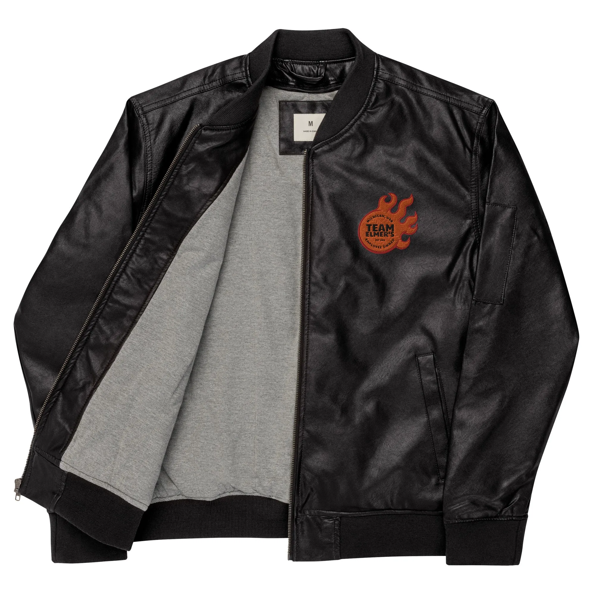 Team Elmer's Unisex Fireball Leather Bomber Jacket