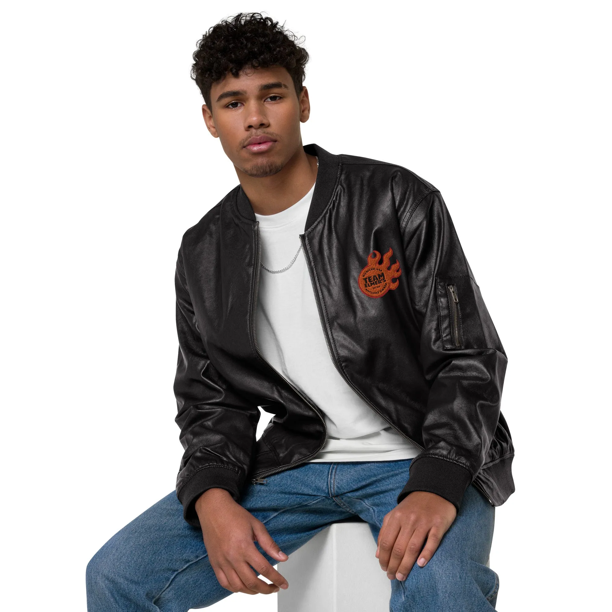 Team Elmer's Unisex Fireball Leather Bomber Jacket