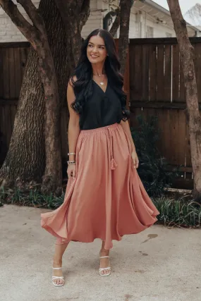 Terra Cotta Pleated Maxi Skirt