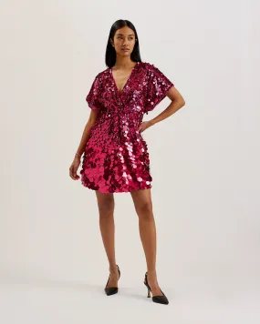 Uliana Sequin Mini Dress With Waterfall Slee Lt-Pink