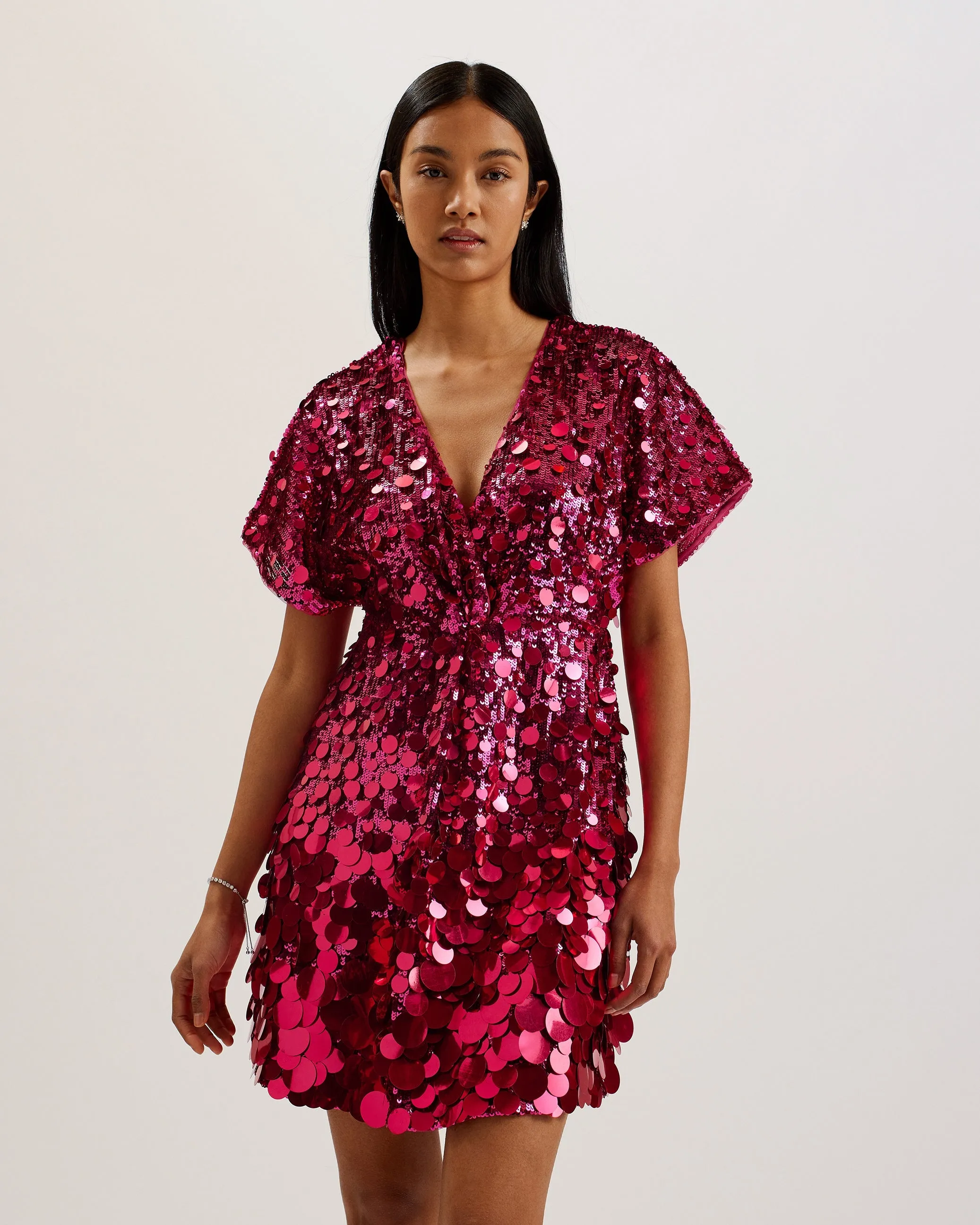 Uliana Sequin Mini Dress With Waterfall Slee Lt-Pink