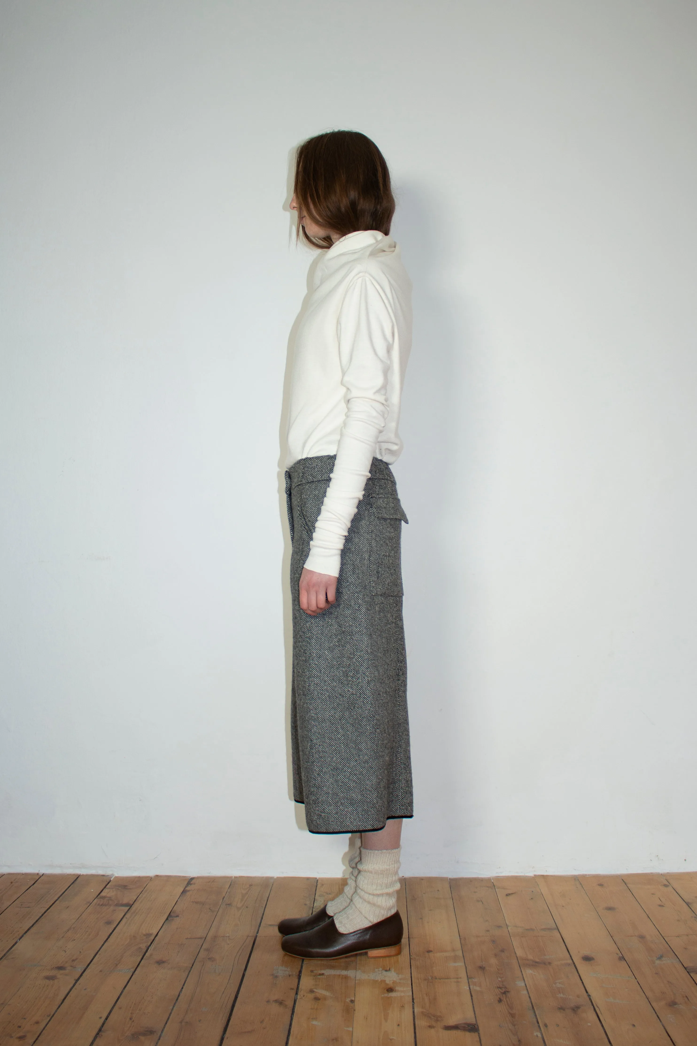 White circular-drape wool top