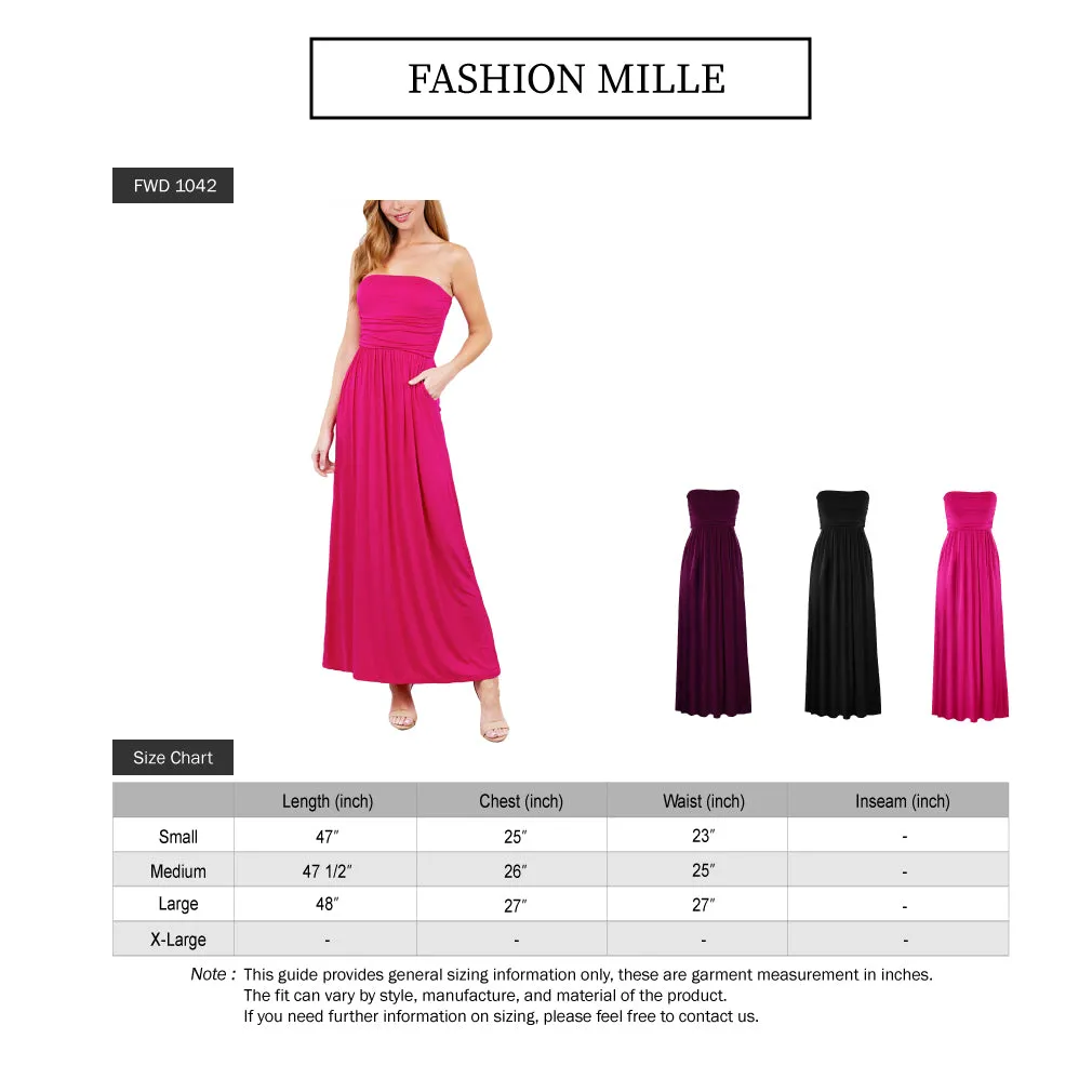 Women's Popular Strapless Tube Long Maxi Dress with Pocket (FWD1042)