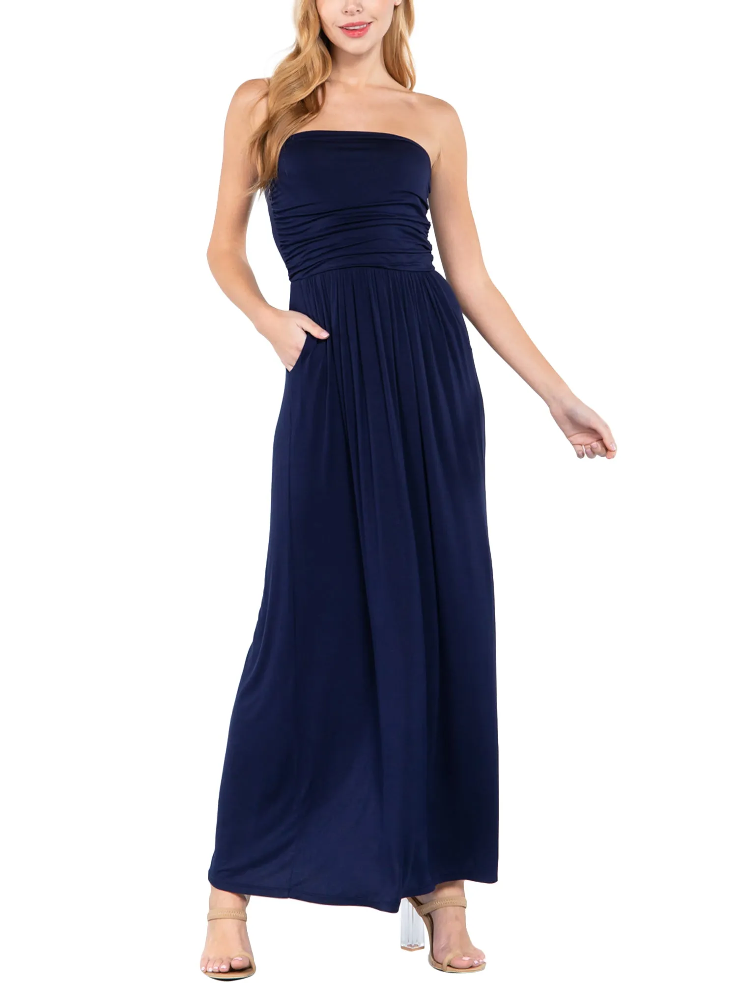 Women's Popular Strapless Tube Long Maxi Dress with Pocket (FWD1042)