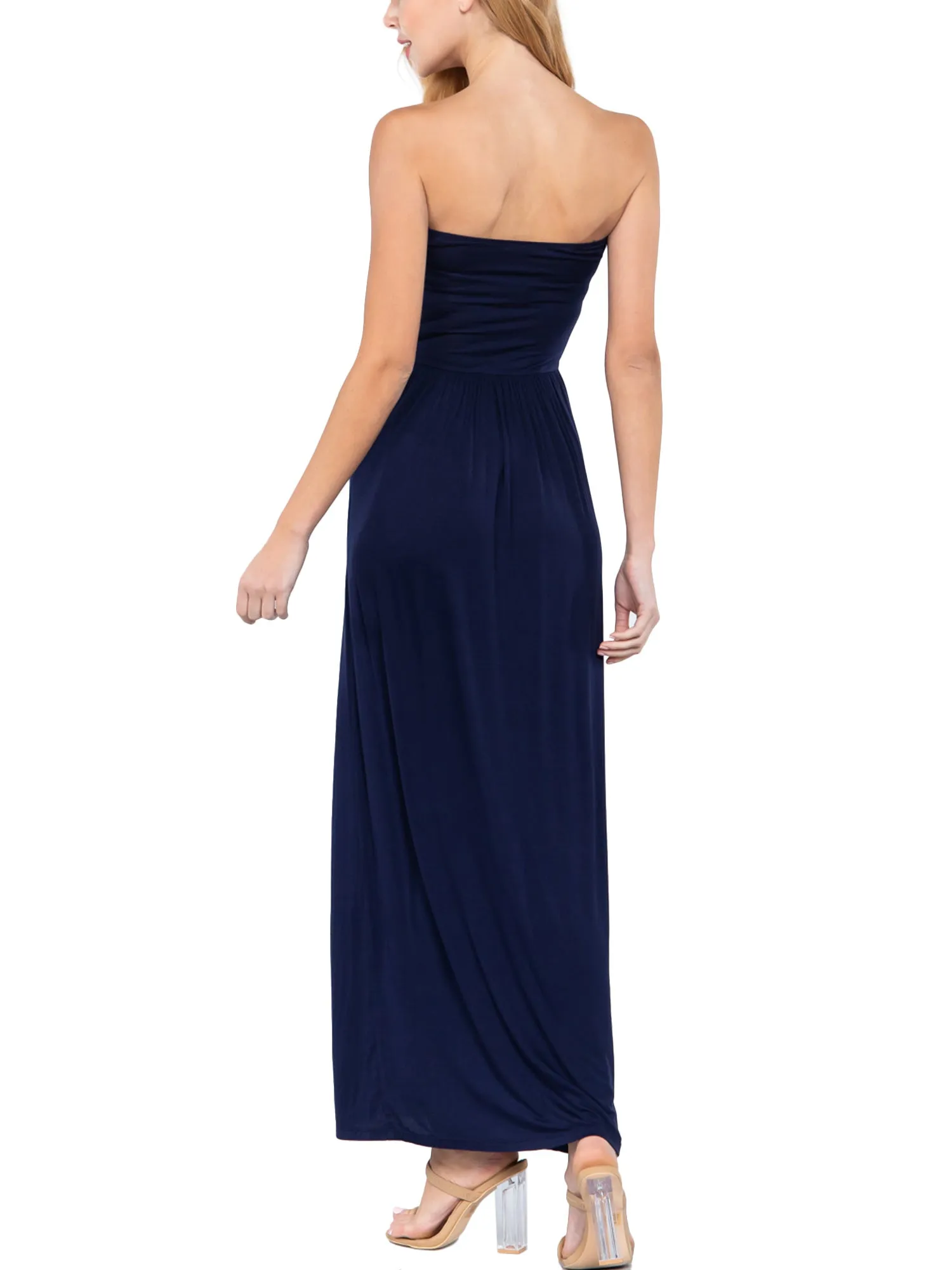 Women's Popular Strapless Tube Long Maxi Dress with Pocket (FWD1042)