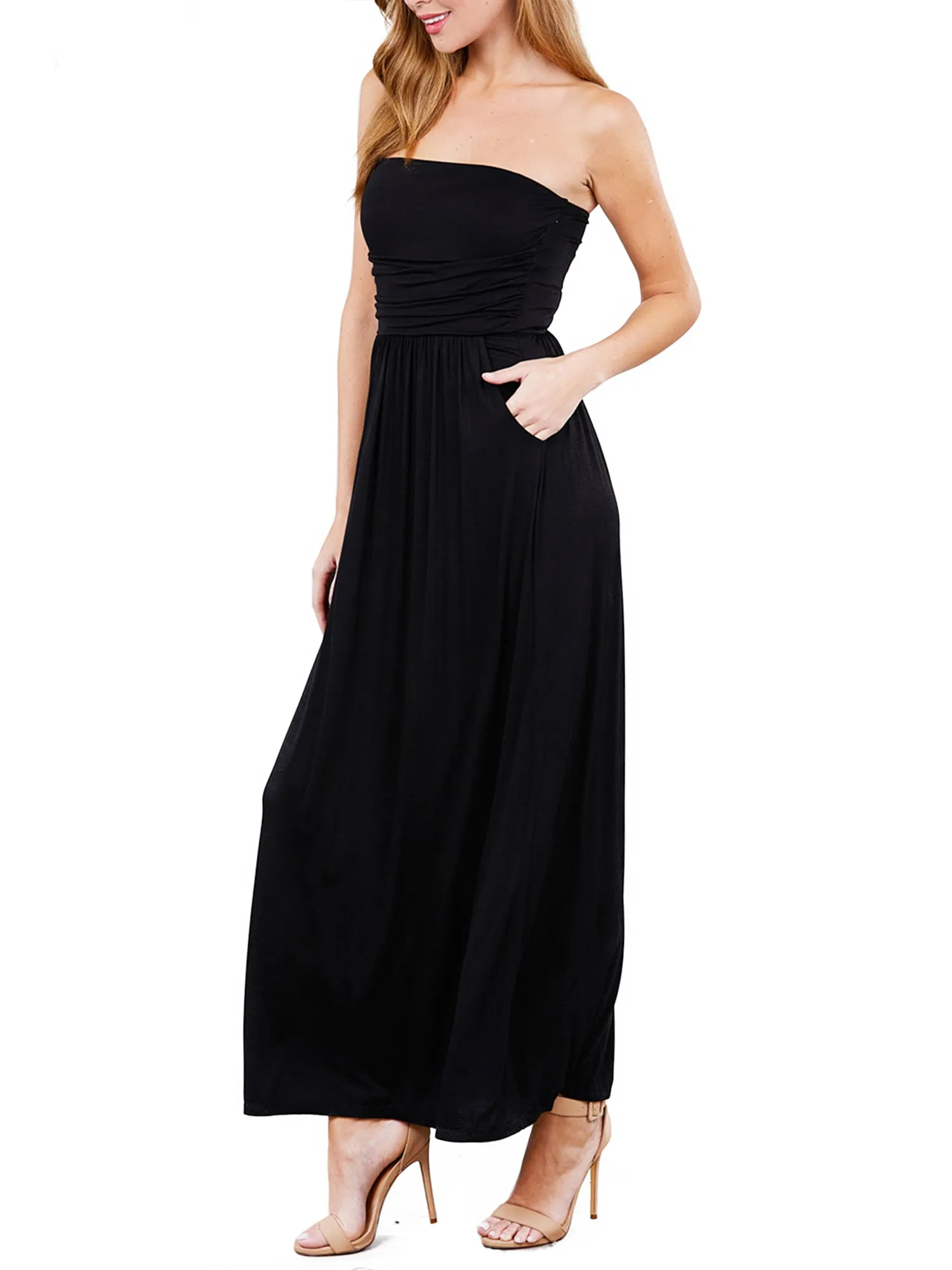 Women's Popular Strapless Tube Long Maxi Dress with Pocket (FWD1042)