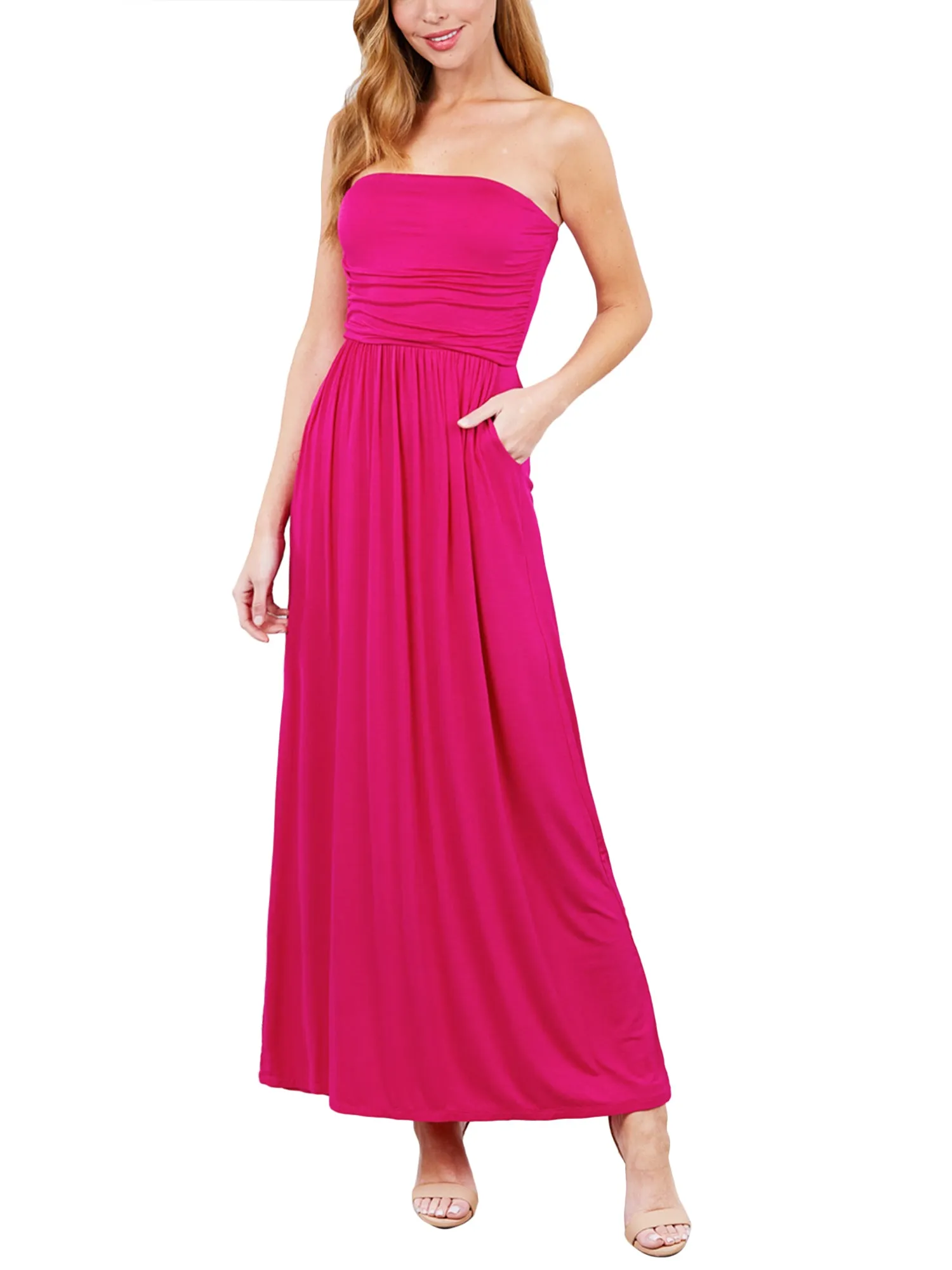 Women's Popular Strapless Tube Long Maxi Dress with Pocket (FWD1042)