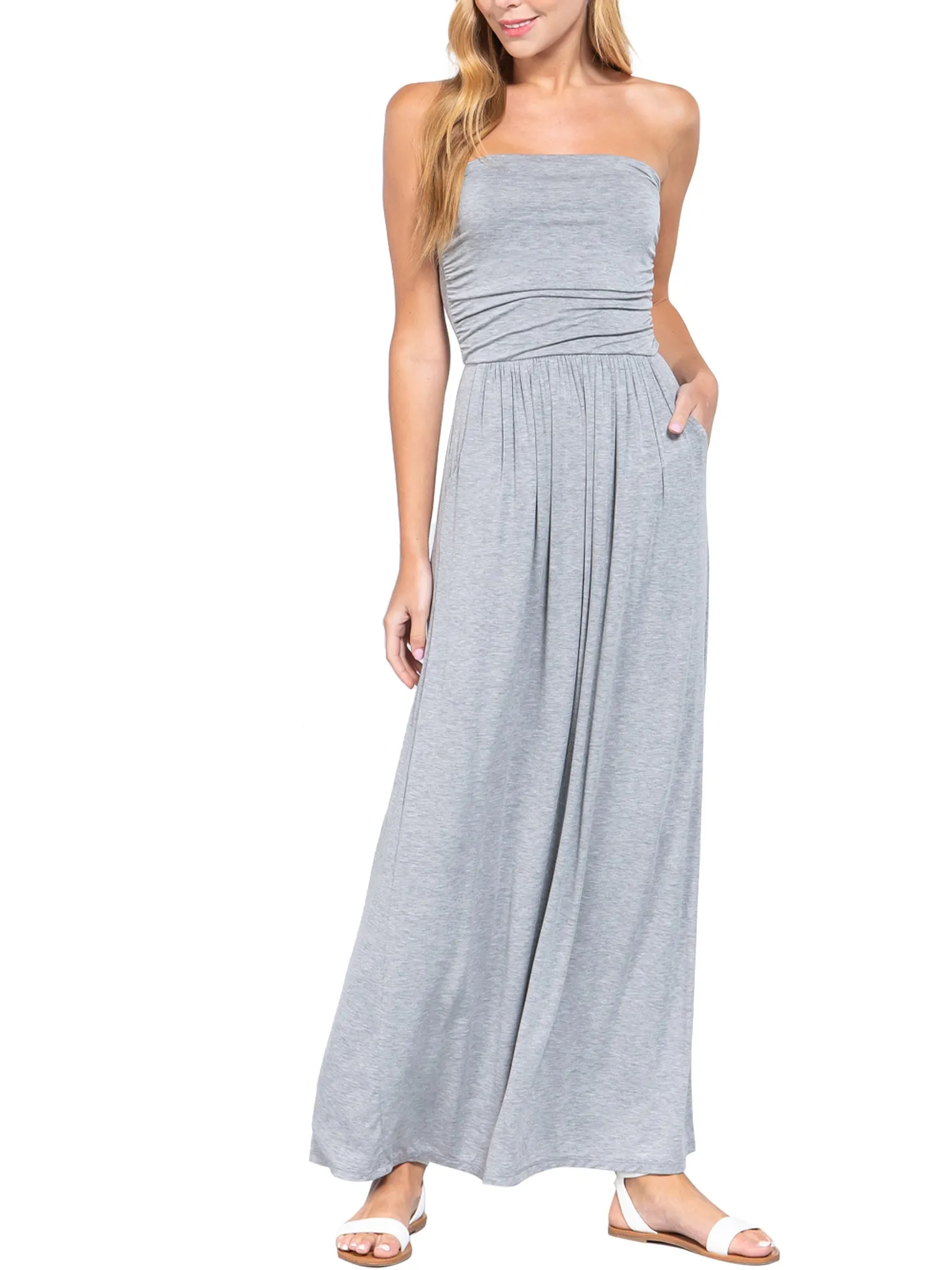 Women's Popular Strapless Tube Long Maxi Dress with Pocket (FWD1042)