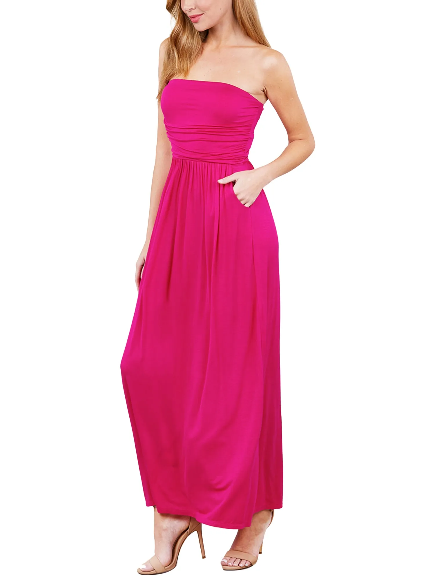 Women's Popular Strapless Tube Long Maxi Dress with Pocket (FWD1042)