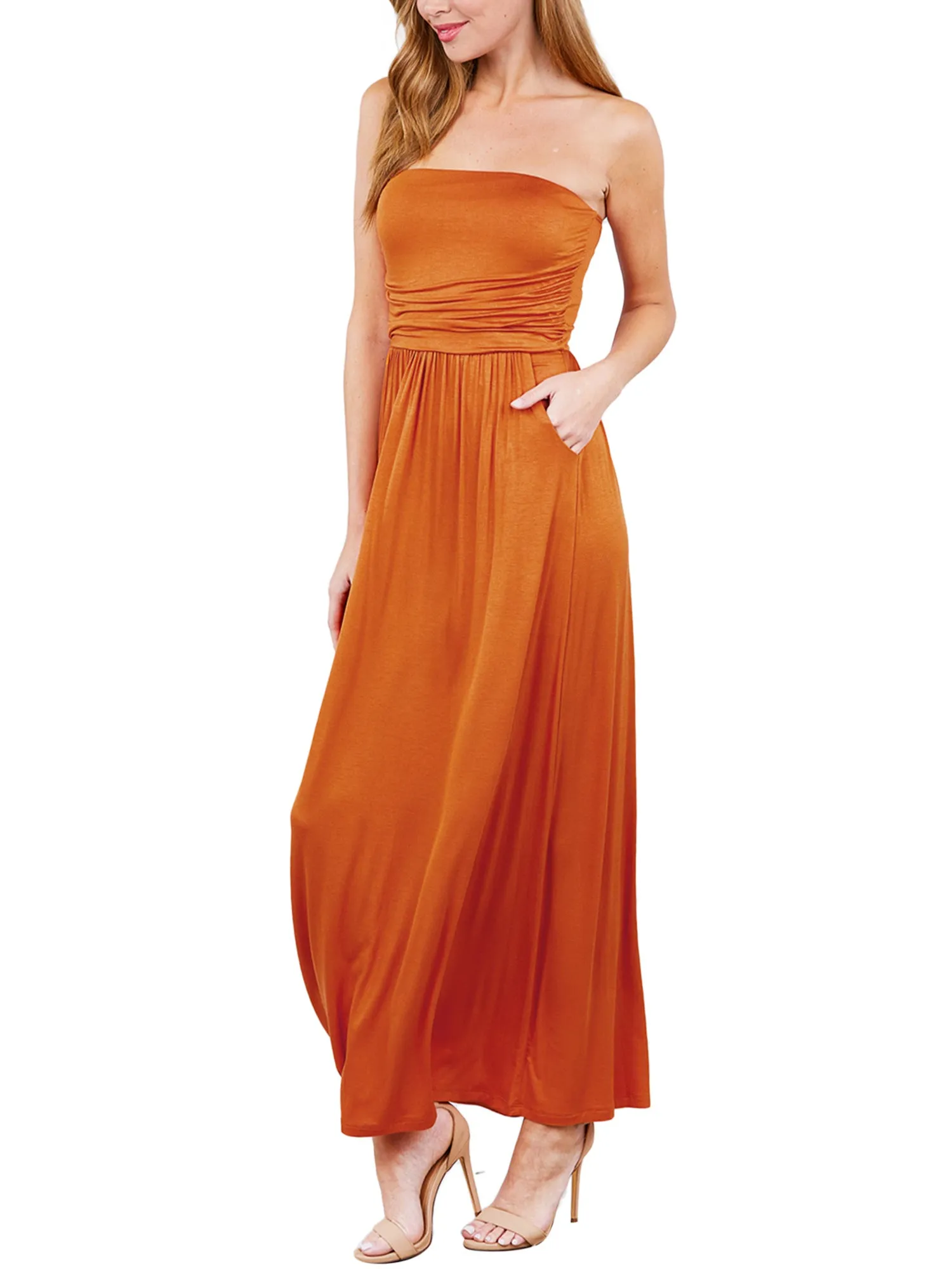 Women's Popular Strapless Tube Long Maxi Dress with Pocket (FWD1042)