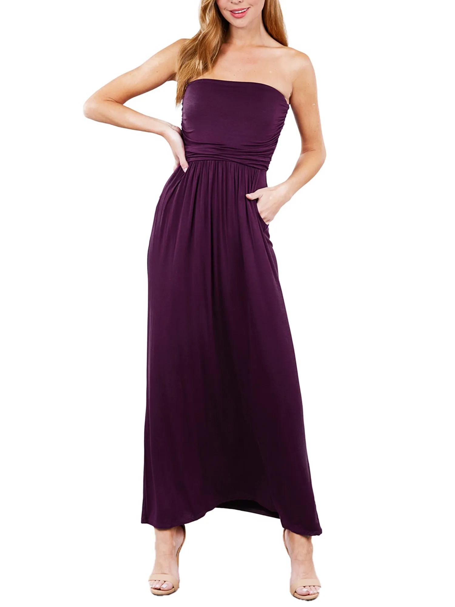 Women's Popular Strapless Tube Long Maxi Dress with Pocket (FWD1042)