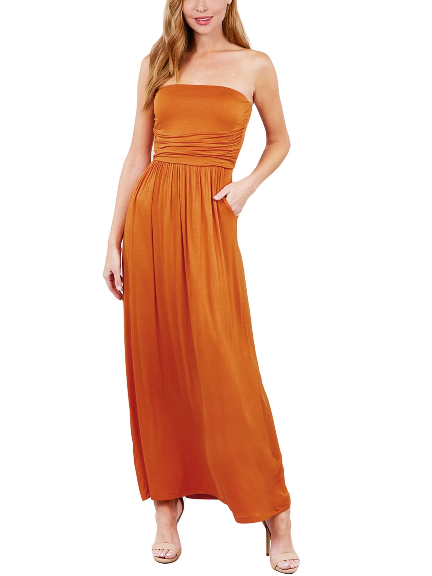 Women's Popular Strapless Tube Long Maxi Dress with Pocket (FWD1042)