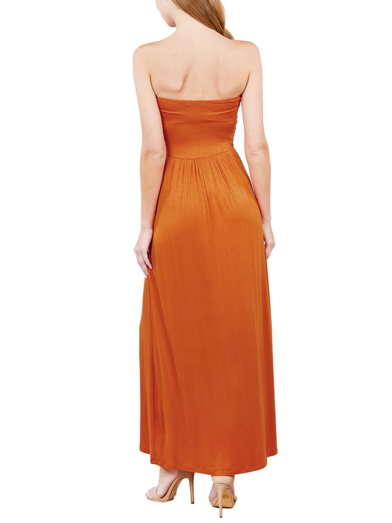 Women's Popular Strapless Tube Long Maxi Dress with Pocket (FWD1042)