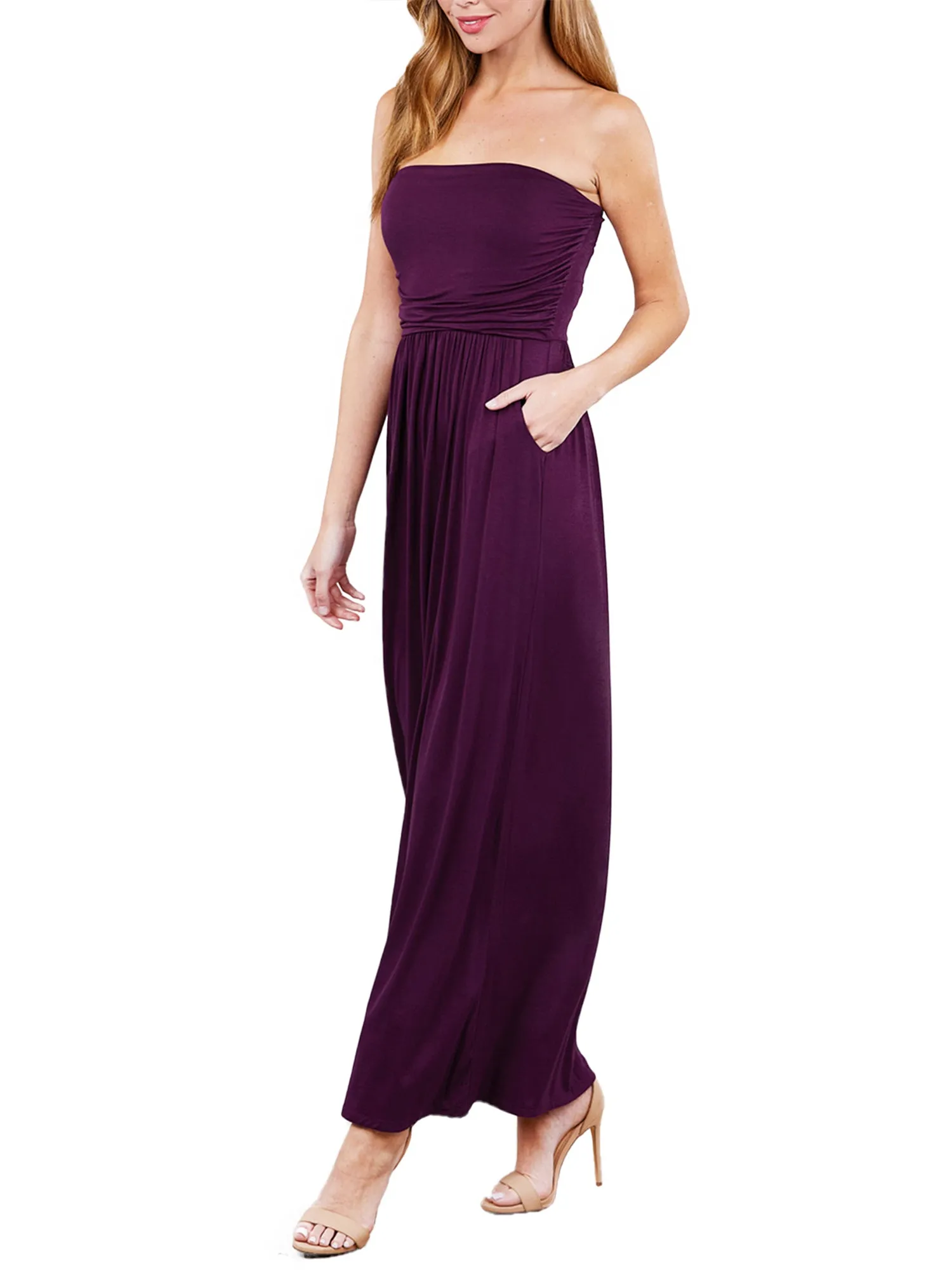 Women's Popular Strapless Tube Long Maxi Dress with Pocket (FWD1042)