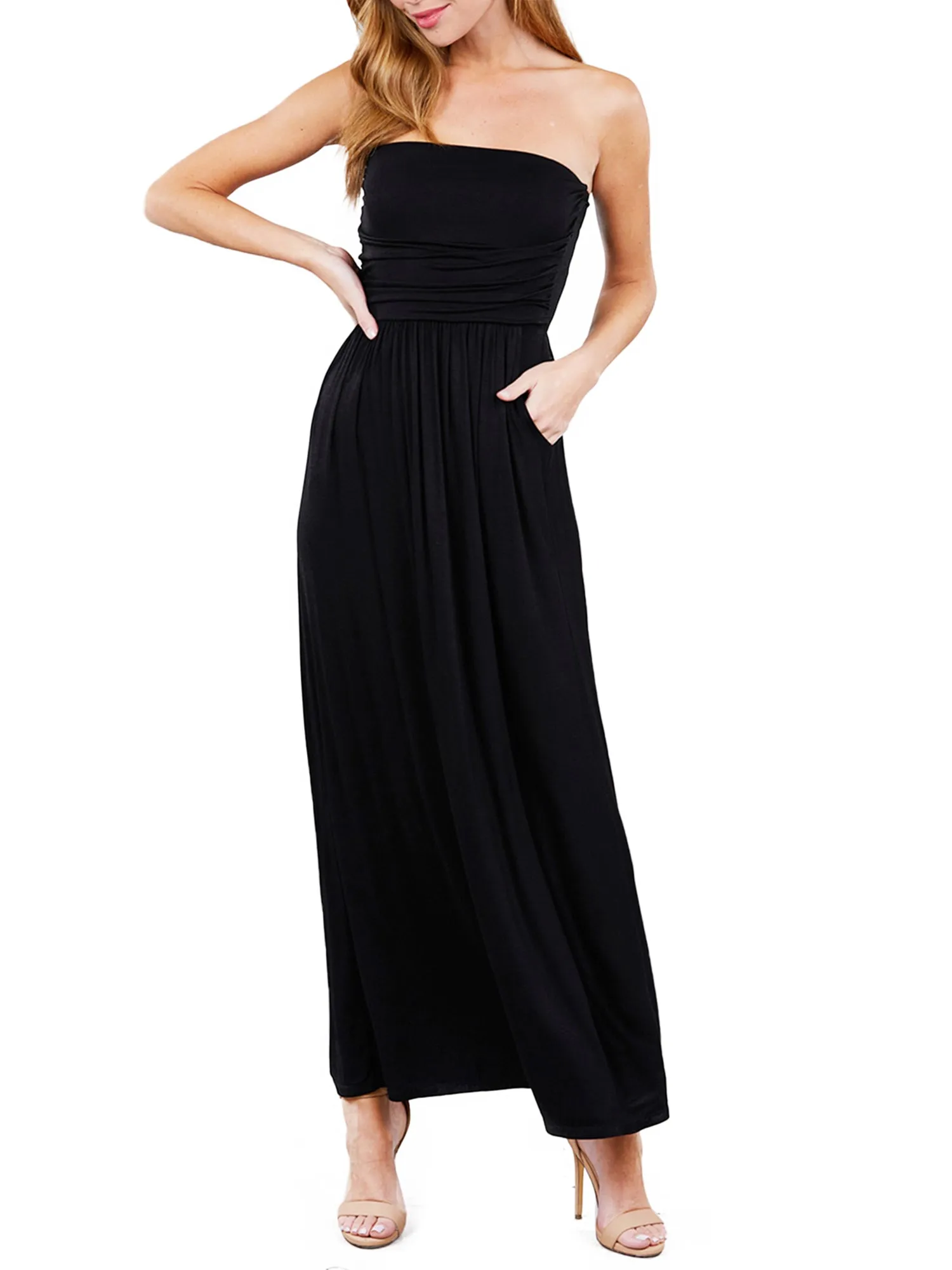 Women's Popular Strapless Tube Long Maxi Dress with Pocket (FWD1042)