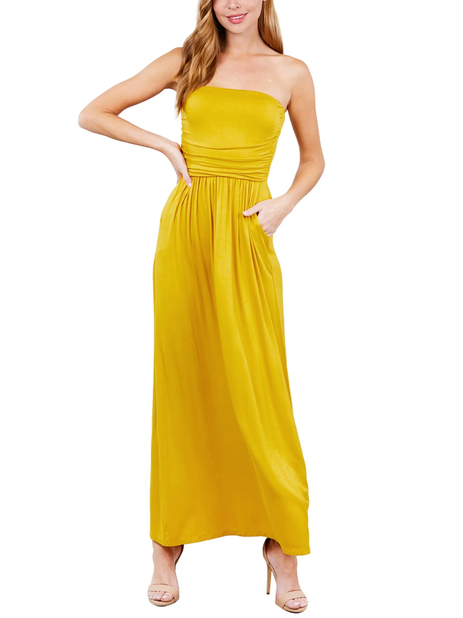 Women's Popular Strapless Tube Long Maxi Dress with Pocket (FWD1042)