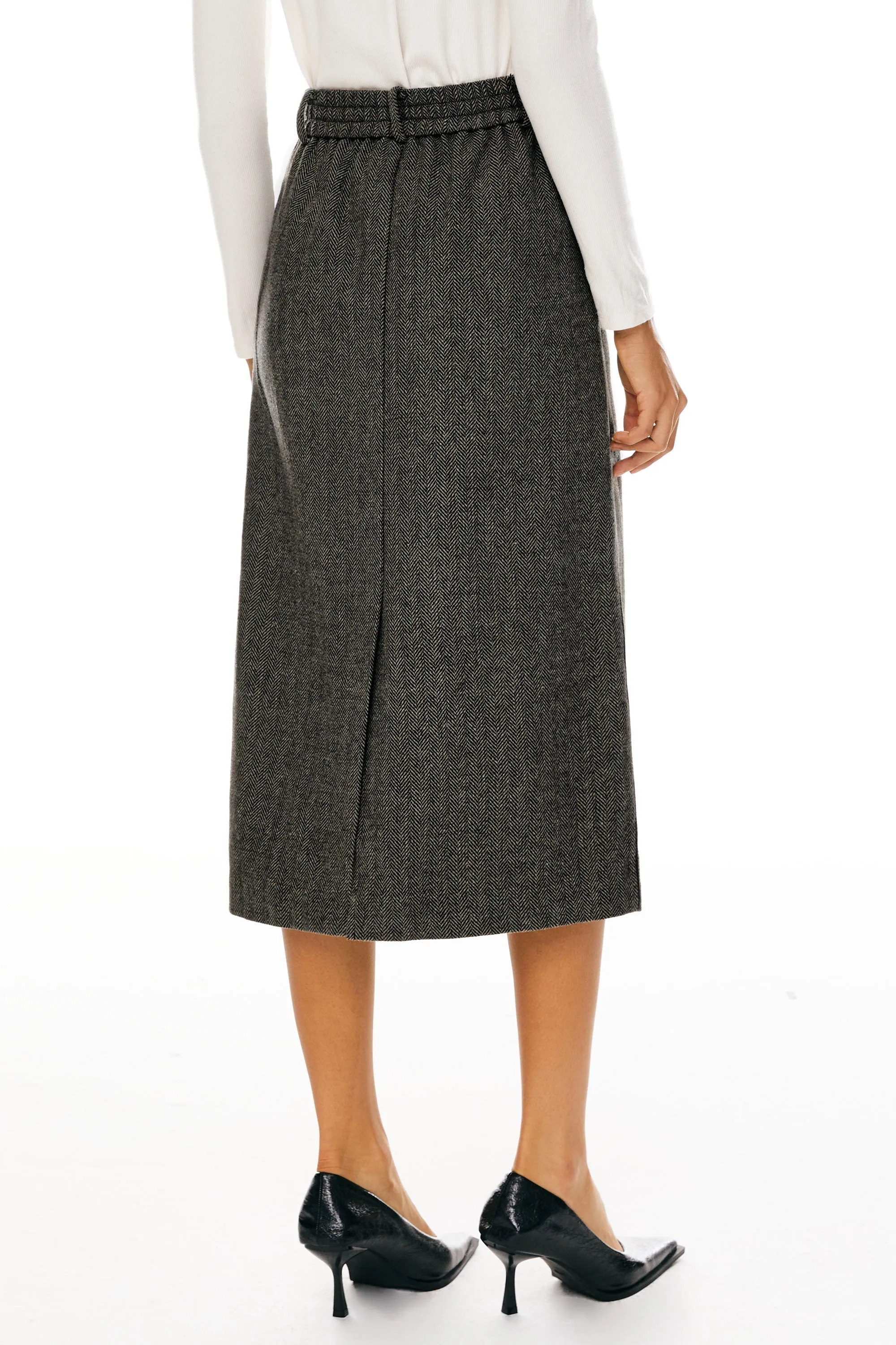 Wool Midi Office Skirt