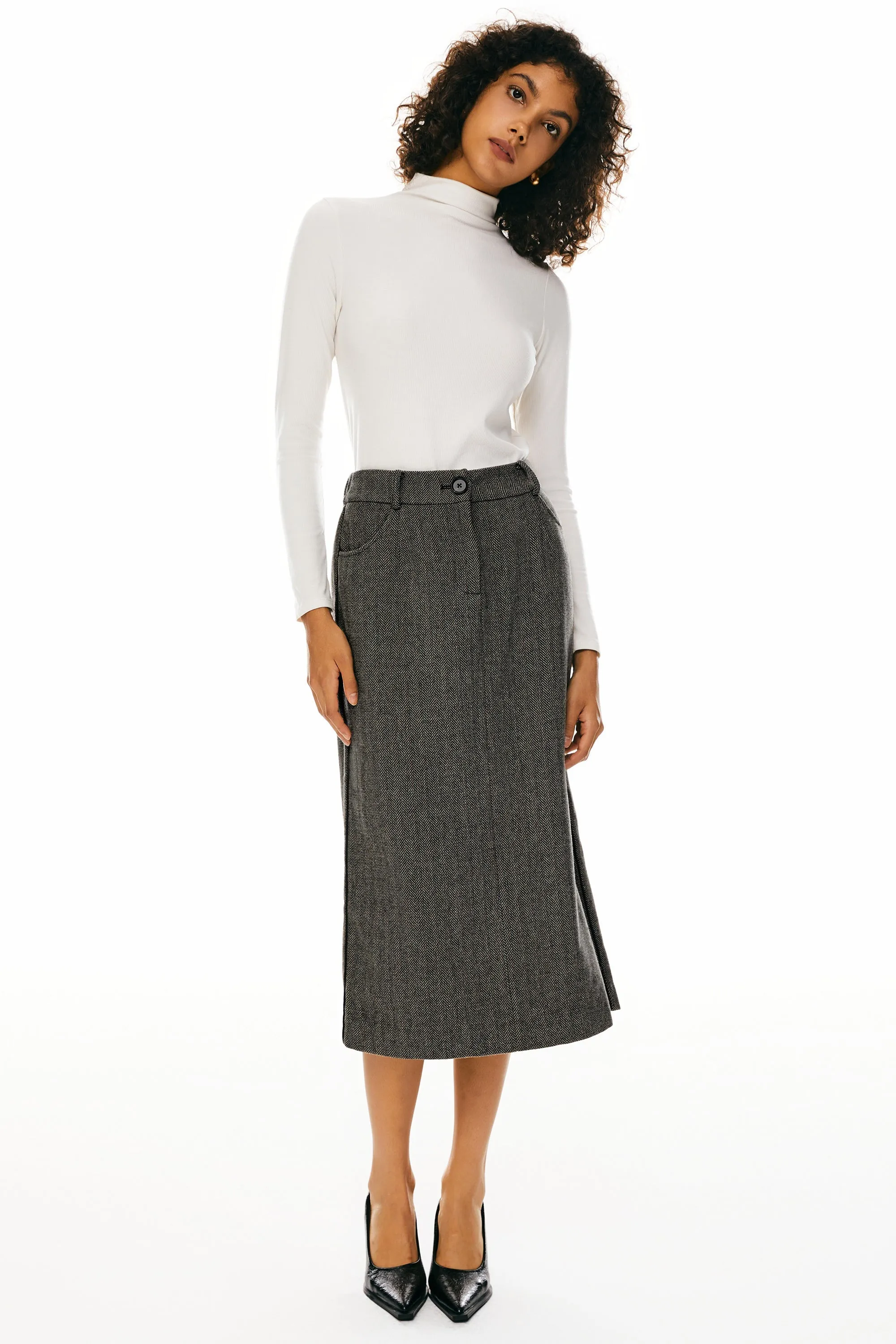 Wool Midi Office Skirt