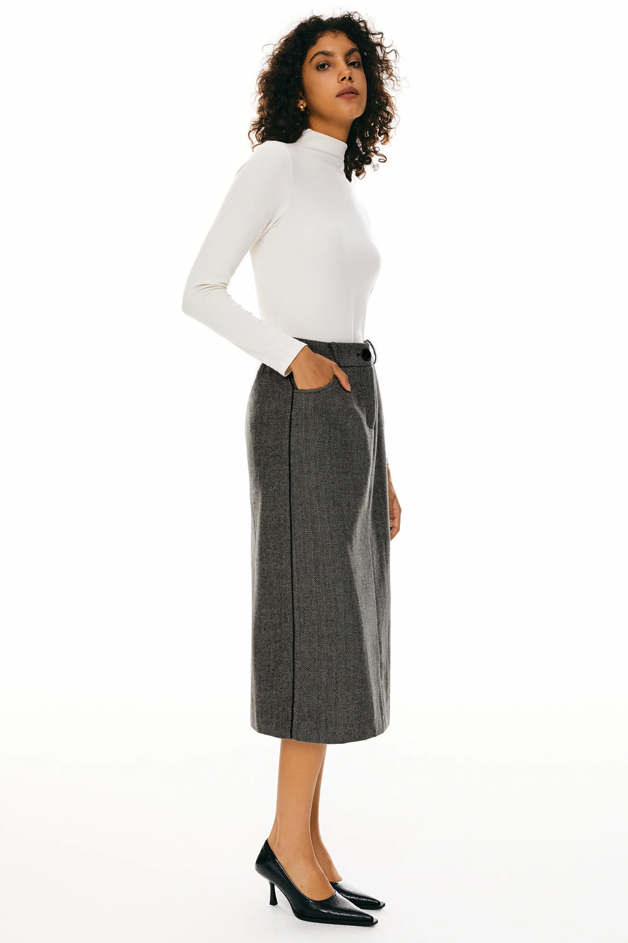 Wool Midi Office Skirt