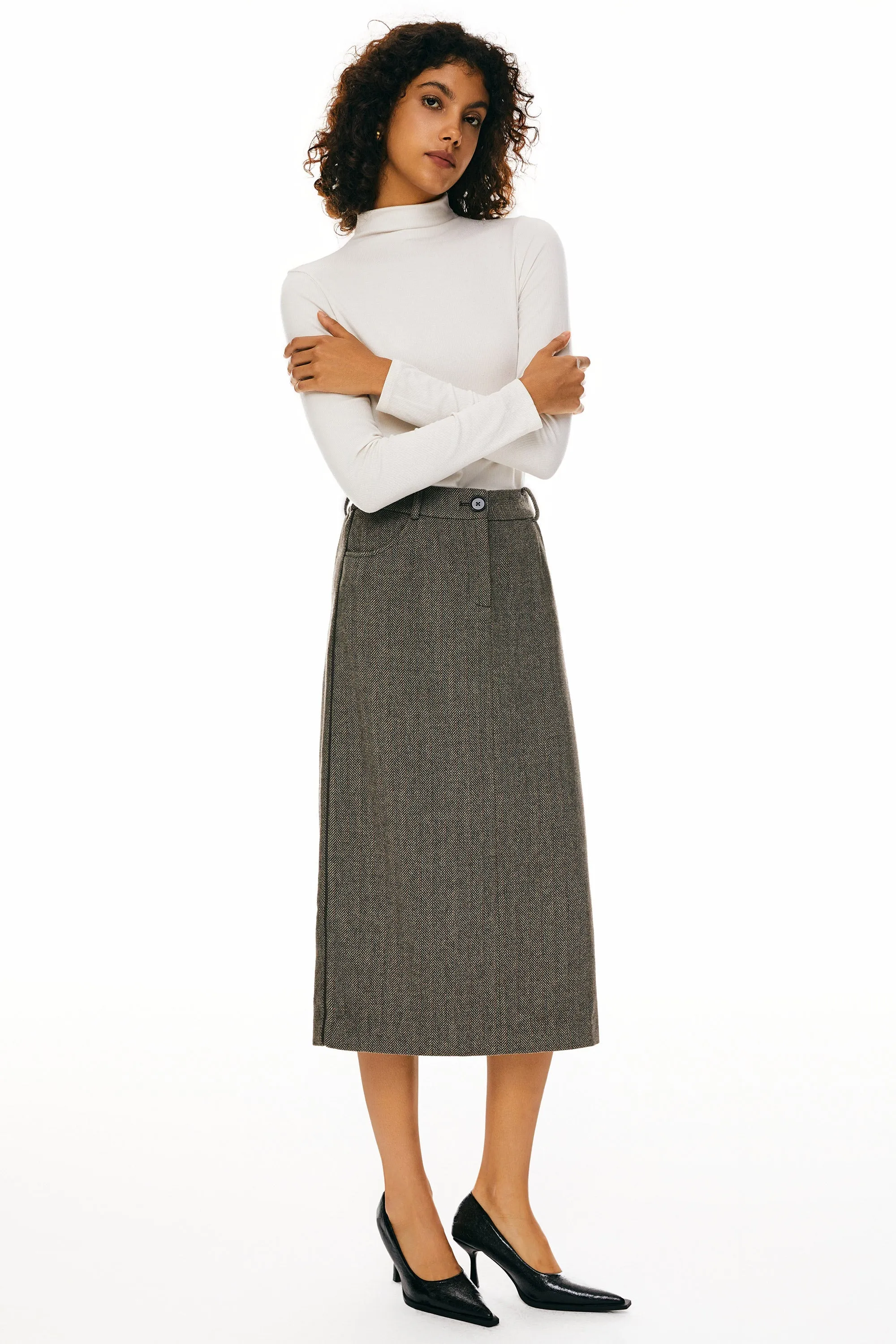 Wool Midi Office Skirt